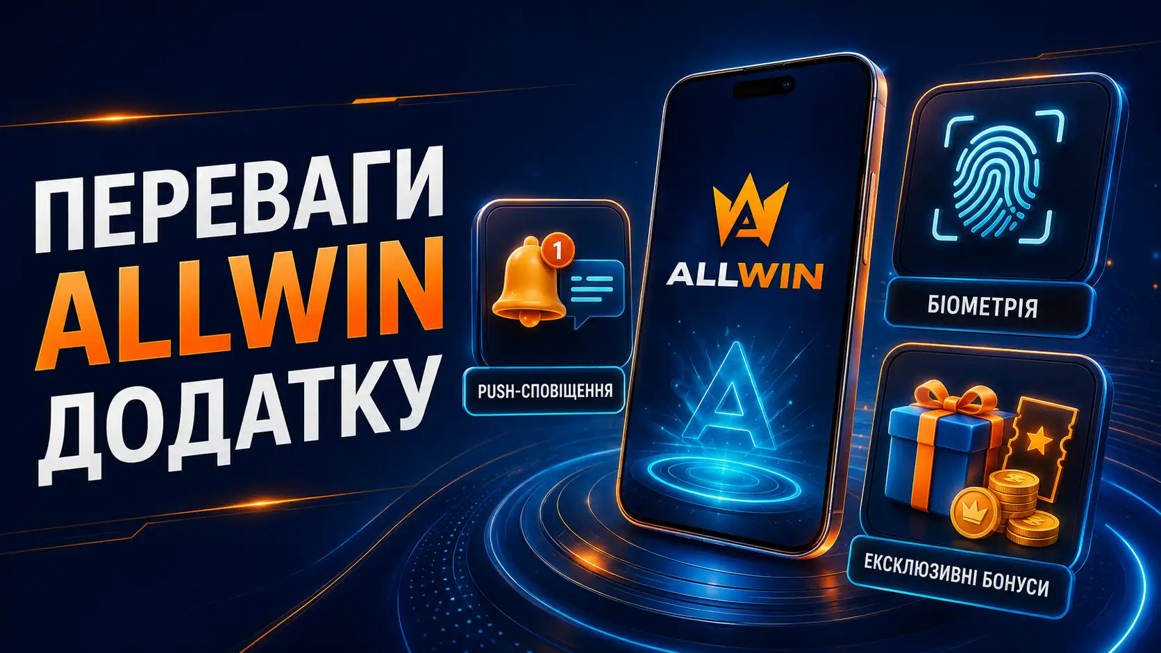 Переваги Allwin мобільного додатку &mdash; push-сповіщення, біометрія, ексклюзивні бонуси